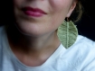 Boucles d'oreilles* plume* feuille macramé* vert anis