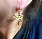 Boucles d'oreilles dessinées à la main* demi-lune* mini* fleurs jaune et orange