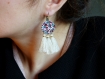 Boucles d'oreilles en plastique fou* liberty* trio de pompons* blancs