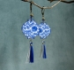 Boucles d'oreilles* lanternes chinoises* arabesques bleues