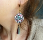 Boucles d'oreilles* lanternes chinoises* liberty gris/ turquoise et rose