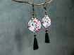 Boucles d'oreilles* lanternes chinoises* motifs floraux multicolores