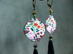 Boucles d'oreilles* lanternes chinoises* motifs floraux multicolores