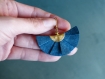Boucles d'oreilles* eventails* cuir/ papier* bleu