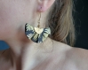 Boucles d'oreilles* eventails* cuir/ papier* noir et doré