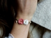 Bracelet fleuri* fleurs en tissu cousues main* terracotta et blanc