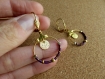 Petites créoles et perles de rocaille* violet* fermoir coquillage