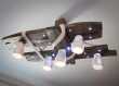 Lustre en bois avec spots led et nuances de coton, éclairage de plafond en bois vieilli, rustique, éclairage de nuit, lampe suspension