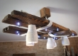 Lustre en bois avec spots led et nuances de coton, éclairage de plafond en bois vieilli, rustique, éclairage de nuit, lampe suspension
