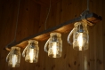 Lampe en verre à bière en bois vieilli, lustre en bois, éclairage suspendu, ampoules edison, tasses à bière rustiques, lampe sur table, pub