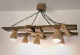 Plafonnier en bois avec spots à led et nuances de corde de jute, veilleuse, plafonnier en bois vieilli, led, jute, suspension, lampe