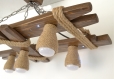 Plafonnier en bois avec spots à led et nuances de corde de jute, veilleuse, plafonnier en bois vieilli, led, jute, suspension, lampe