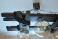 Plafonnier en bois de couleur noire, lustre, lampe rustique, lumière en bois, ampoules edison, plafonnier noir