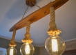 Plafonnier en bois de chêne, lustre en corde, lumière en bois naturel, ampoules edison, luminaire rustique au plafond, lumière en chêne