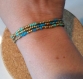 Bracelet chic perles de verre couleur bleue menthe, bleue paon et dorée opaque : le lysocorpe