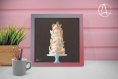 Affiche « pièce montée » illustrée d’une pièce montée de mariage ou de baptème couleur pastel sur fond noir