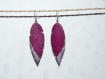 Boucles d'oreilles plumes cuir violet paillettes