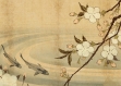 Set de table, design original et moderne. matière plastique, esthétique, lavable et résistant - art asiatique - peinture japonaise - carpes sous un arbre fleuri.