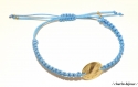 Bracelet macramé bleu intercalaire doré