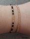 Lot de 2 bracelets élastiques en perles noires et or cuivré