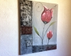 Tableau abstrait fleuri : tulipes rouges