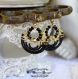  bijoux en perles créoles 5 rangs en laiton, noir et or  