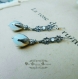 Longs pendants baroques d'opaline et estampe ancienne 