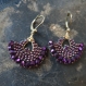 Boucles d'oreilles en tissage de perles violet, prune eventail