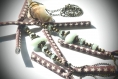 Sautoir etoiles d'amazones, collier long en métal couleur bronze, amazonite, aigue-marine et liberty à étoiles, collier / sautoir original