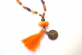 Sautoir ethnique chic aux perles de bronze et pierres multicolores