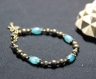 Bracelet bronze et pierres perles d'aigue-marine **terre des indes**