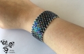Large bracelet manchette tissée main - perles japonaises miyuki half tila - bleu métallique iris