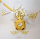 Vase décoratif et ses moulins à vent colorés: jaune, orange et blanc - vase original en origami et moulin à vent personnalisables