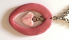 Collier / pendentif ovale vieux rose et coeur marbré