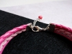 Bracelet cuir et simili cuir tressé, tons rose, bracelet pour femme multi-rangs