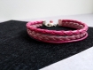 Bracelet cuir et simili cuir tressé, tons rose, bracelet pour femme multi-rangs