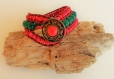 Bracelet manchette en jade vert et rouge