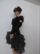 Party dress or dance dress with gray flowers and cufflinks,  made of lycra in black and organza ingray  and black,