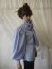 Ladies shirt with blue ribbon and puffed sleeves made of cotton