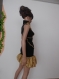Latino dancing dress or party, dress with flower decoration dress, ladies' dress black and gold, made of cotton with elastan and satin,