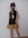 Latino dancing dress or party, dress with flower decoration dress, ladies' dress black and gold, made of cotton with elastan and satin,