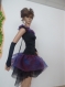 Party dress or dance dress with purple flowers and cufflinks, made of lycra in black and organza in purple and black,