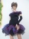 Party dress or dance dress with purple flowers and cufflinks, made of lycra in black and organza in purple and black,