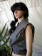 Elegant ladies gray denim jacket with burgundy application