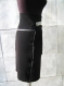 Black straight skirt with black white trim and satin finish