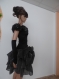 Party dress or dance dress with gray flowers and cufflinks,  made of lycra in black and organza ingray  and black,