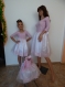 Mother, sister and baby, set of dresses for an unforgettable holiday, elegant dress in white and rose with seven eight sleeves, beautiful