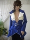 Unique ladies coat combination between blue wool textile