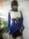 Unique ladies coat combination between blue wool textile