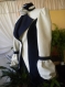 Unique. women coat combination of beige and dark blue woolen textiles.